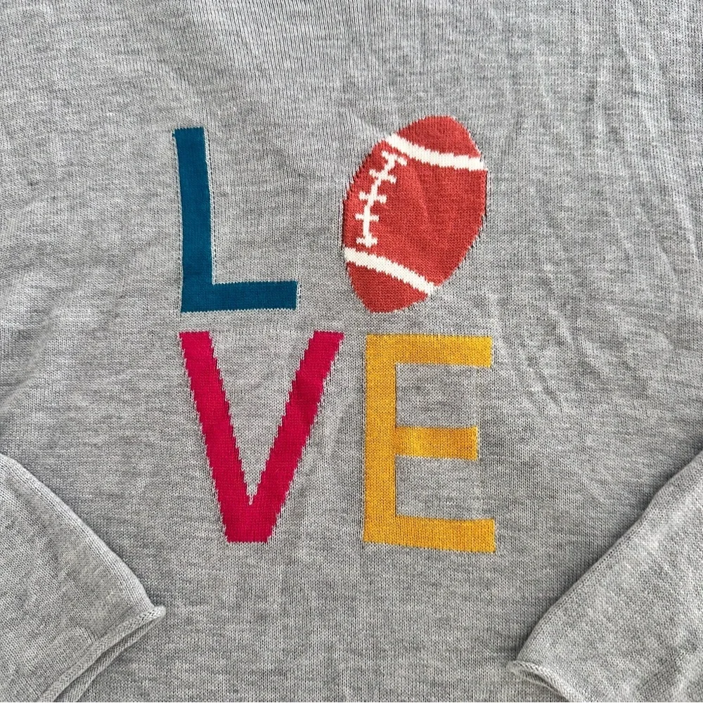 Rachel Zoe Gray Cashmere Blend “Love Football” Knit Sweater